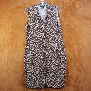 Vintage HALSTON Womens Shirt Dress Size 6 Tan Leopard Button Up Tank 100% Silk